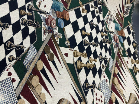 Backgammon Chess Dice Large Polyester Tapestry Fabric - Large Game Board Pattern, 56" Width, 27" Vertical, 14" Horizontal (By The Yard)