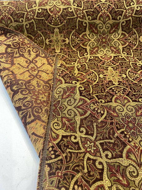 Mill Creek Jungle Paisley Chenille Upholstery Fabric - Brown Paisley Pattern, 57" Width (1 Yard)