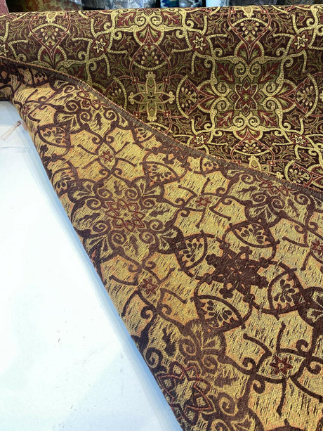 Mill Creek Jungle Paisley Chenille Upholstery Fabric - Brown Paisley Pattern, 57" Width (1 Yard)