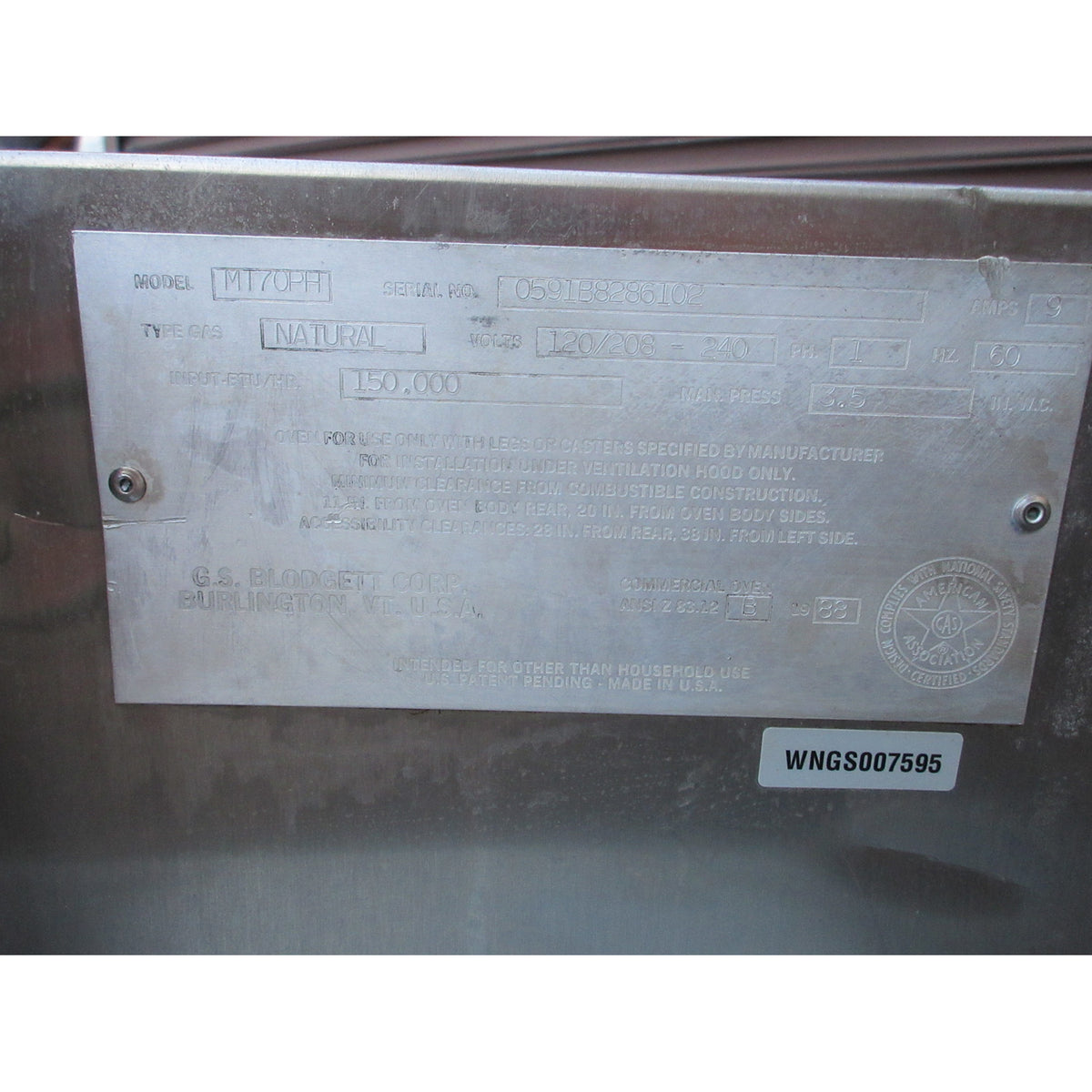 Blodgett MT70PH Conveyer Oven, Gas, Used Excellent Condition