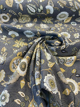 Swavelle Helen Jacquard Brocade Fabric - Gray Yellow Floral, 58" Width (1 Yard)