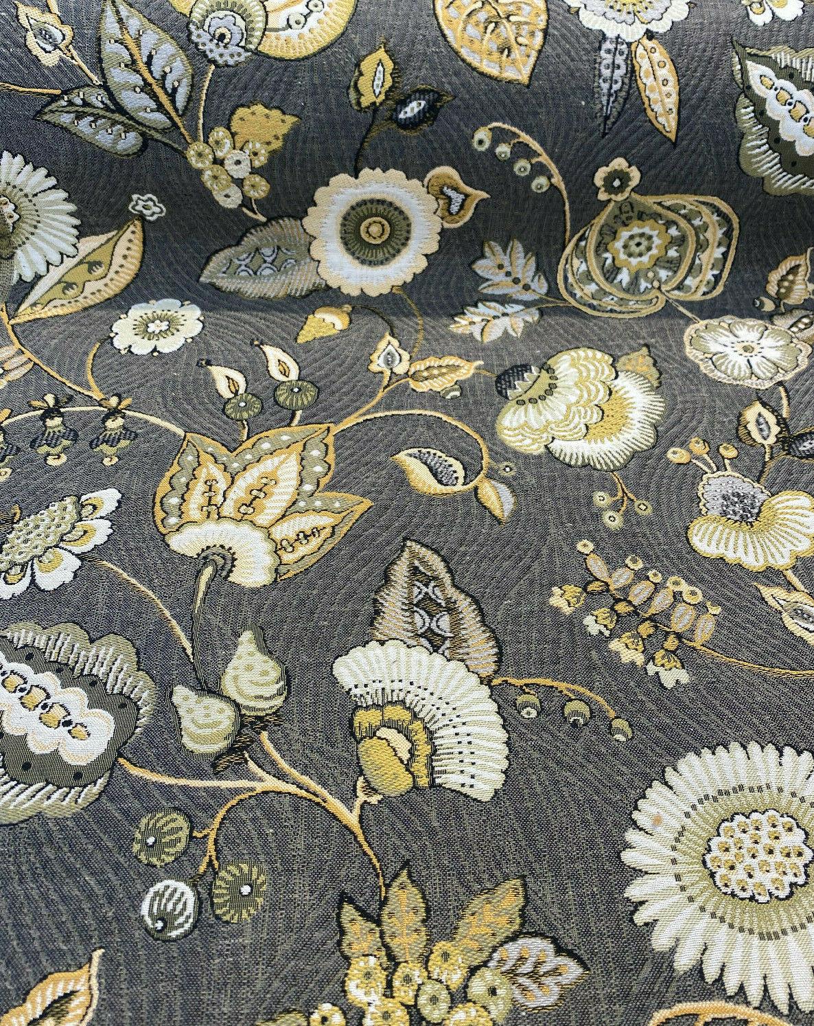 Swavelle Helen Jacquard Brocade Fabric - Gray Yellow Floral, 58" Width (1 Yard)