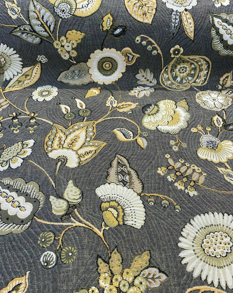 Swavelle Helen Jacquard Brocade Fabric - Gray Yellow Floral, 58" Width (1 Yard)