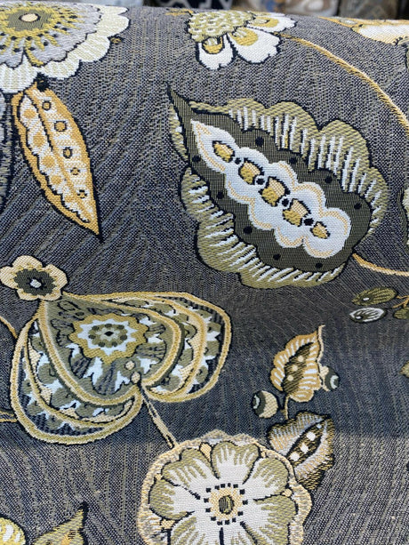 Swavelle Helen Jacquard Brocade Fabric - Gray Yellow Floral, 58" Width (1 Yard)