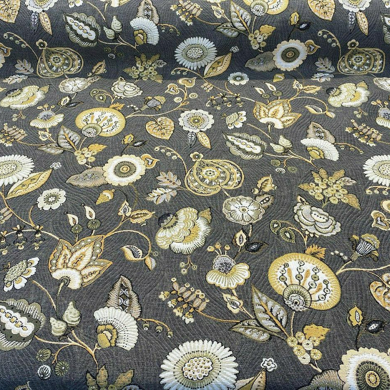 Swavelle Helen Jacquard Brocade Fabric - Gray Yellow Floral, 58" Width (1 Yard)