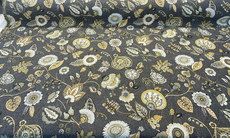 Swavelle Helen Jacquard Brocade Fabric - Gray Yellow Floral, 58" Width (1 Yard)