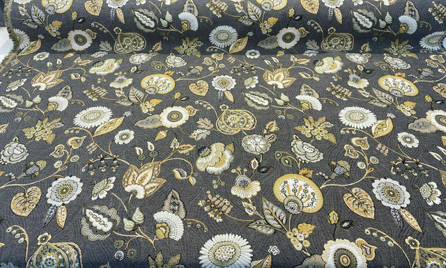 Swavelle Helen Jacquard Brocade Fabric - Gray Yellow Floral, 58" Width (1 Yard)