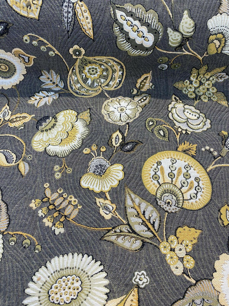 Swavelle Helen Jacquard Brocade Fabric - Gray Yellow Floral, 58" Width (1 Yard)