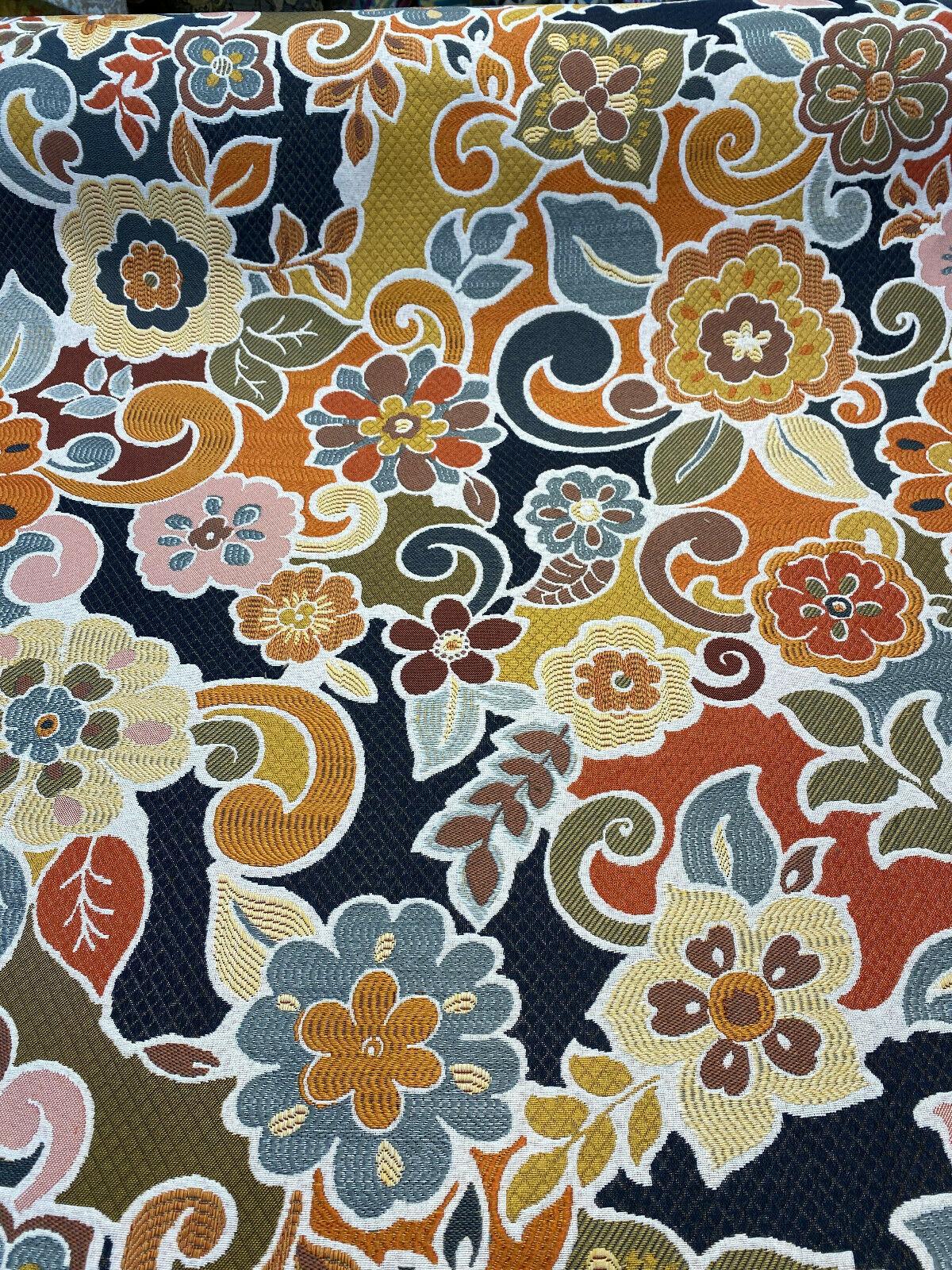 Swavelle Floral Gateway Jacquard Brocade Fabric - Onyx Multi Color Floral Pattern, 59" Width (1 Yard)