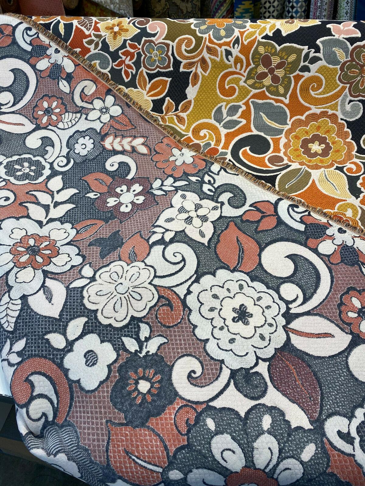 Swavelle Floral Gateway Jacquard Brocade Fabric - Onyx Multi Color Floral Pattern, 59" Width (1 Yard)
