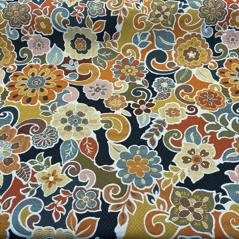 Swavelle Floral Gateway Jacquard Brocade Fabric - Onyx Multi Color Floral Pattern, 59" Width (1 Yard)