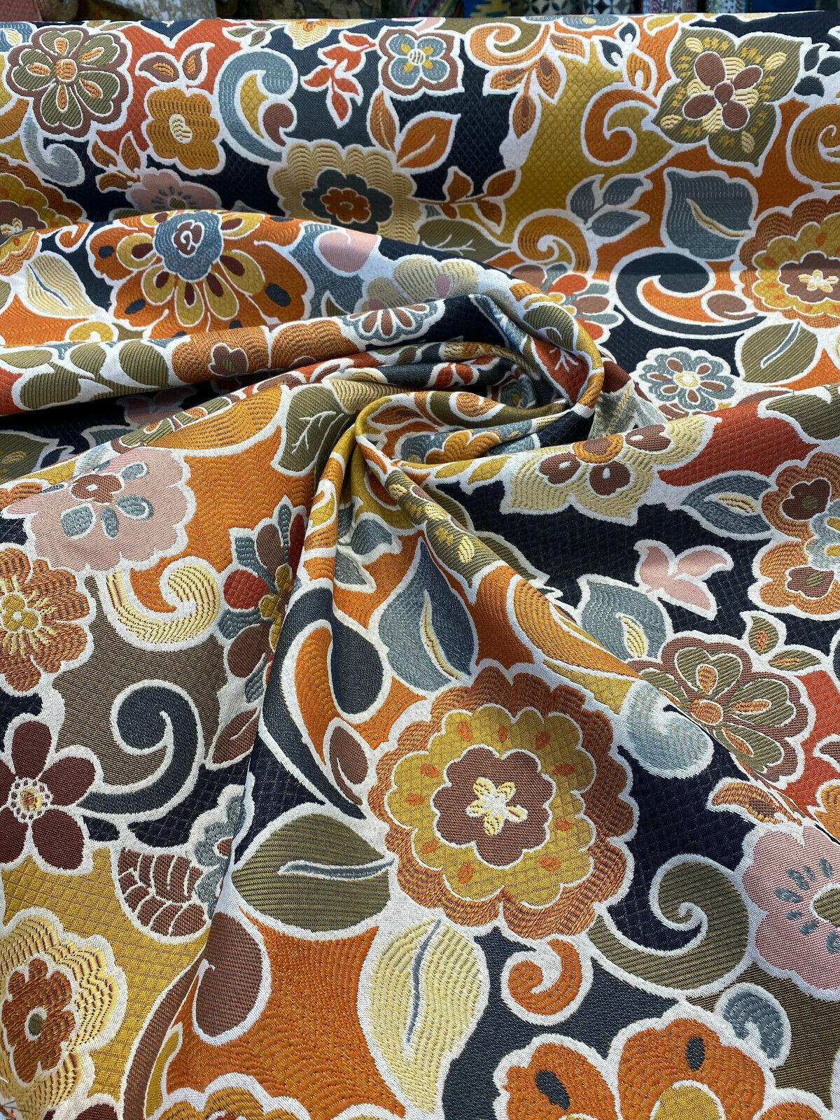 Swavelle Floral Gateway Jacquard Brocade Fabric - Onyx Multi Color Floral Pattern, 59" Width (1 Yard)