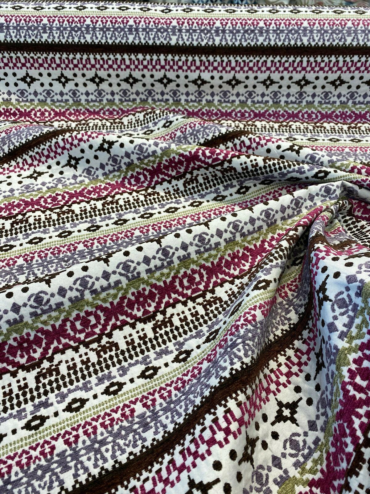 Razzmatazz Stripe Purple Chenille Tapestry Upholstery Fabric - Purple, Vertical Stripes, 56" Width (1 Yard)