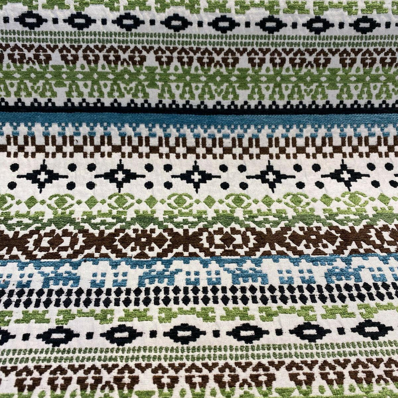 Razzmatazz Stripe Chenille Tapestry Upholstery Fabric - Green Blue Vertical Stripes, 56" Width (By The Yard)