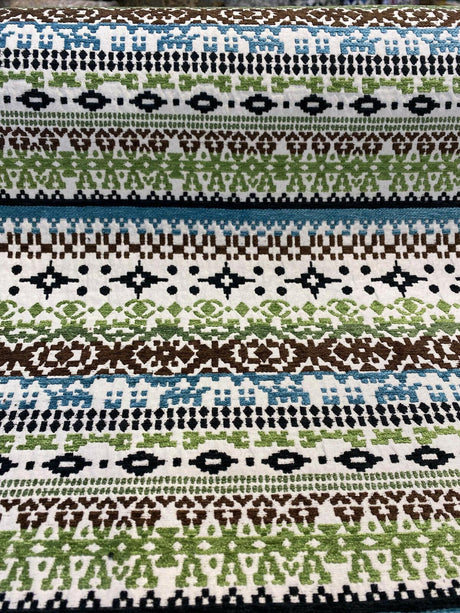 Razzmatazz Stripe Chenille Tapestry Upholstery Fabric - Green Blue Vertical Stripes, 56" Width (By The Yard)