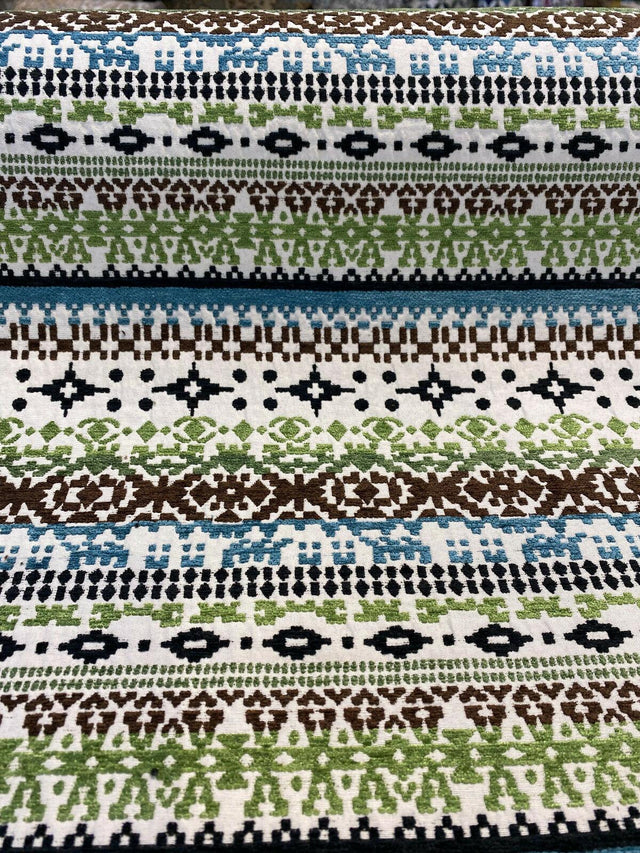 Razzmatazz Stripe Chenille Tapestry Upholstery Fabric - Green Blue Vertical Stripes, 56" Width (By The Yard)