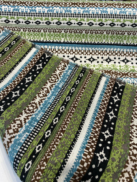 Razzmatazz Stripe Chenille Tapestry Upholstery Fabric - Green Blue Vertical Stripes, 56" Width (By The Yard)