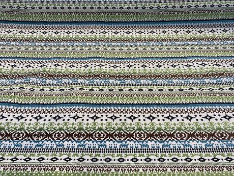 Razzmatazz Stripe Chenille Tapestry Upholstery Fabric - Green Blue Vertical Stripes, 56" Width (By The Yard)