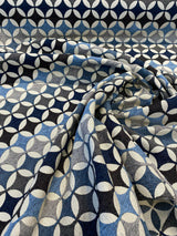 Savoy Seabreeze Blue Circles Chenille Fabric - Blue Brown Gray Beige Circles, 54" Width (1 Yard)