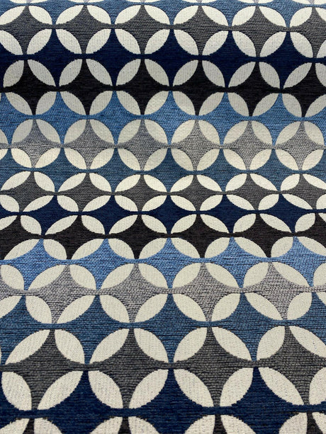 Savoy Seabreeze Blue Circles Chenille Fabric - Blue Brown Gray Beige Circles, 54" Width (1 Yard)