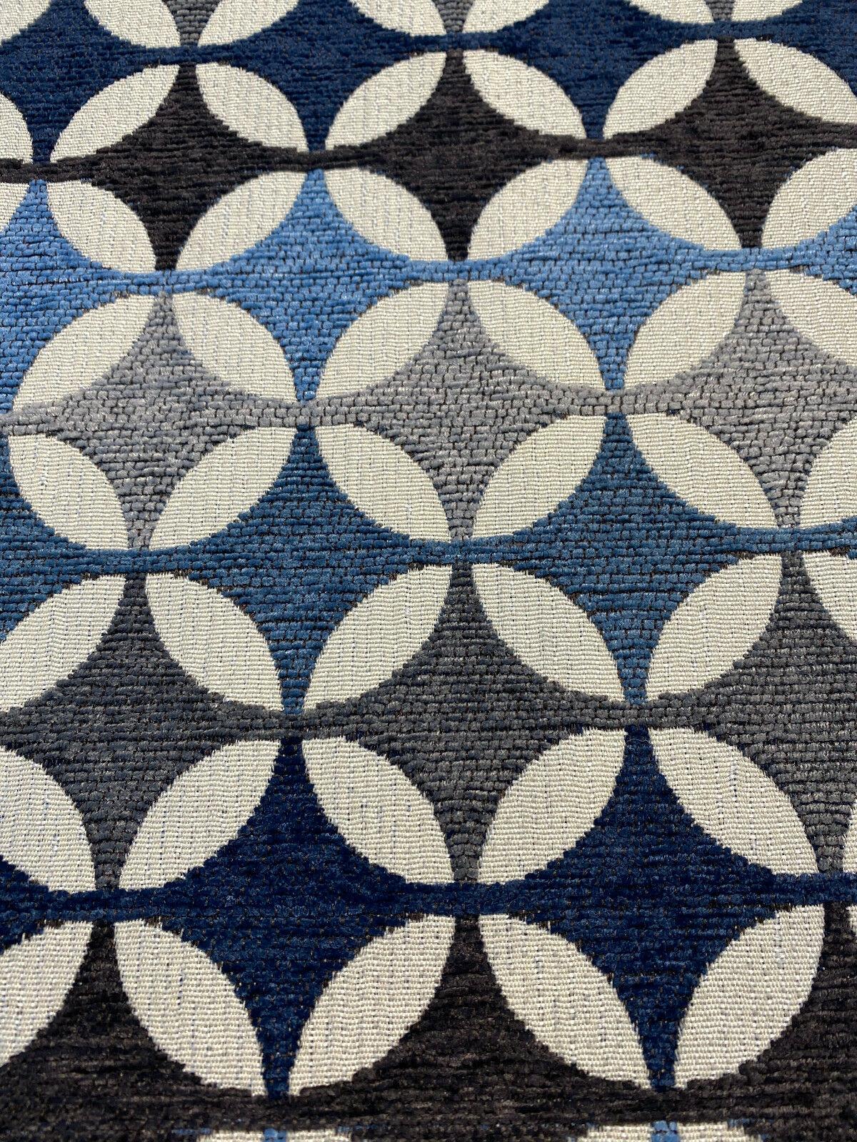 Savoy Seabreeze Blue Circles Chenille Fabric - Blue Brown Gray Beige Circles, 54" Width (1 Yard)