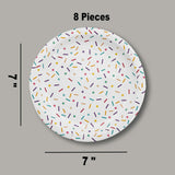 8 Ct. Ice Cream Party Sprinkles Paper Dessert Plates 7" Dessert Plates, Cute Ice Cream Birthday Tableware