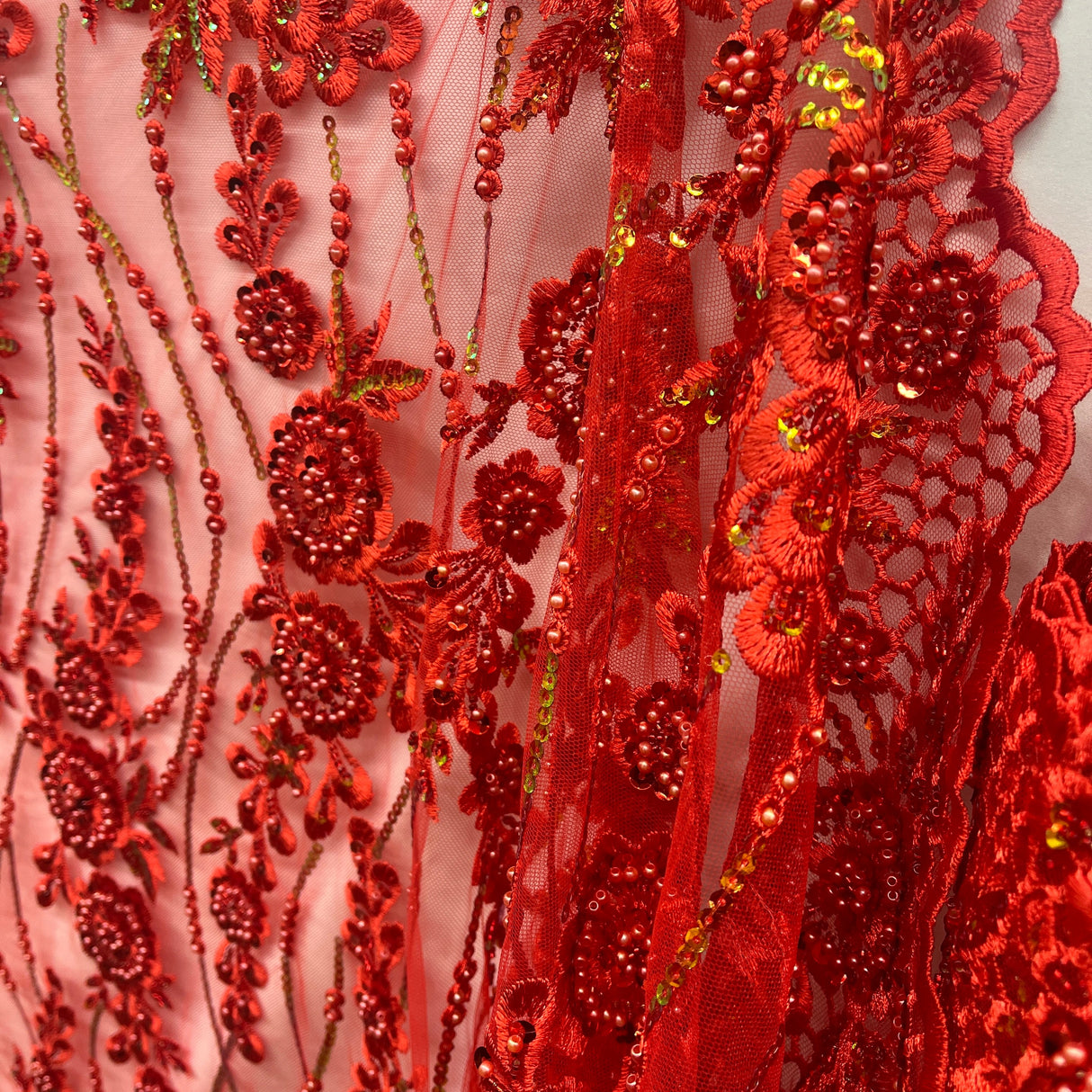 Beaded Floral Lace Fabric