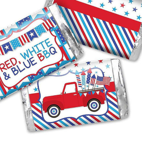 AmandaCreation Red, White & Blue BBQ Mini Candy Bar Wrappers 45 Pieces