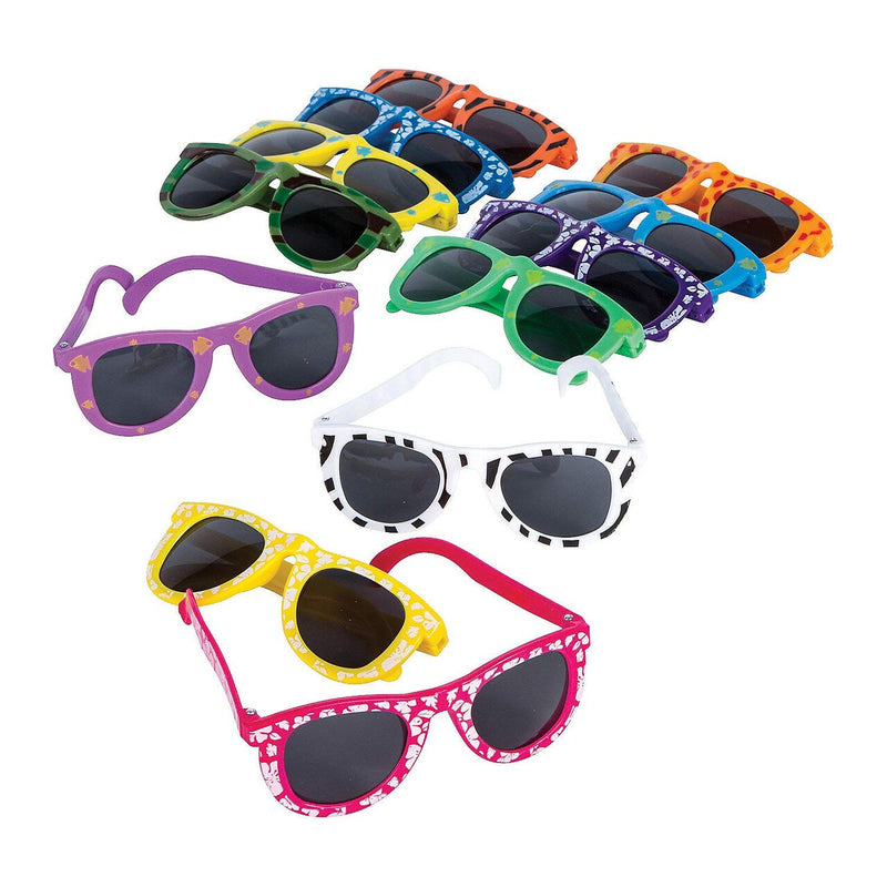 Mega Bulk 96-Pack Kids Patterned Plastic Sunglasses – 5" x 4.5" Fun Assortment