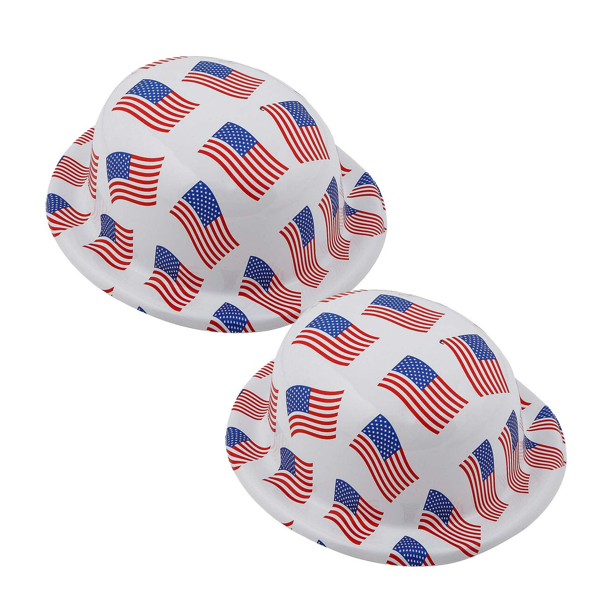 22" circ. Patriotic US Flag Red, White & Blue Plastic Derby Hats 12 Pc.