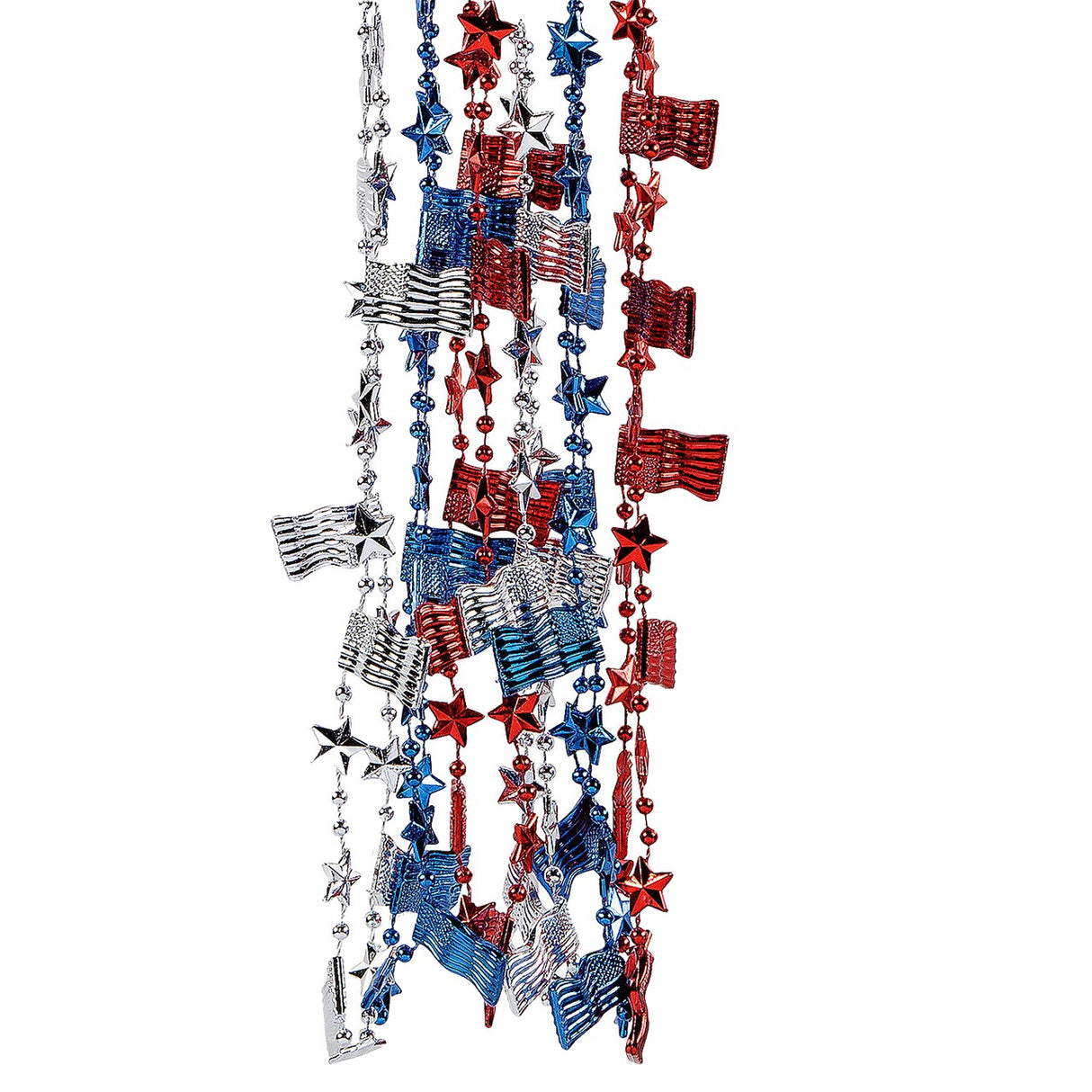 30" Bulk 48 Pieces Patriotic Red, White & Blue USA Flag Beaded Necklaces