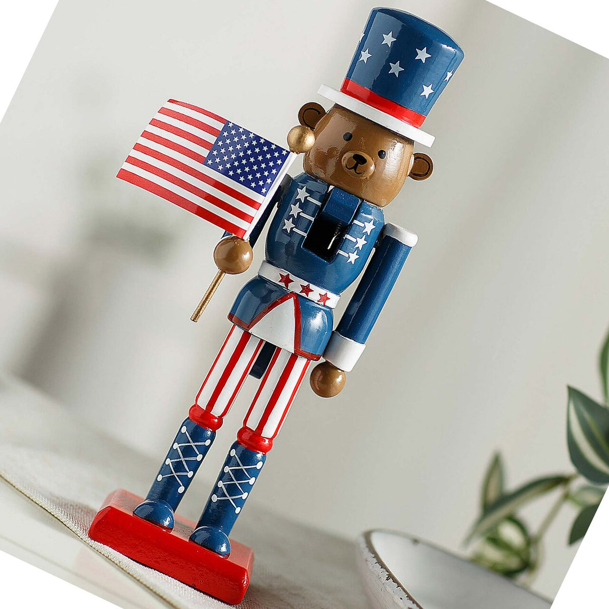 3" x 10" Patriotic Bear Wooden Nutcracker Tabletop Decoration 1 Piece