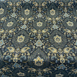Tegal Dark Navy Damask Floral Upholstery Fabric - Dark Blue, Turquoise, Gold Damask Paisley, 57" Width (1 Yard)
