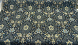 Tegal Dark Navy Damask Floral Upholstery Fabric - Dark Blue, Turquoise, Gold Damask Paisley, 57" Width (1 Yard)