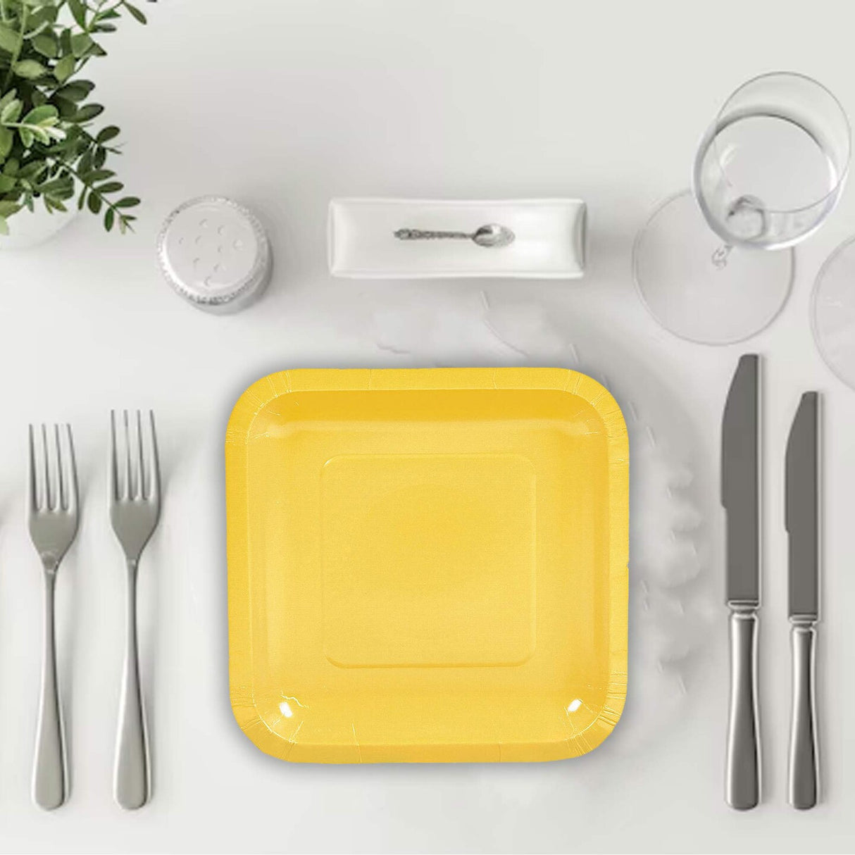 24 Count Yellow Square Paper Dessert Plates for Birthday Wedding Baby Shower Party Supplies Disposable Supplies 7 Inch