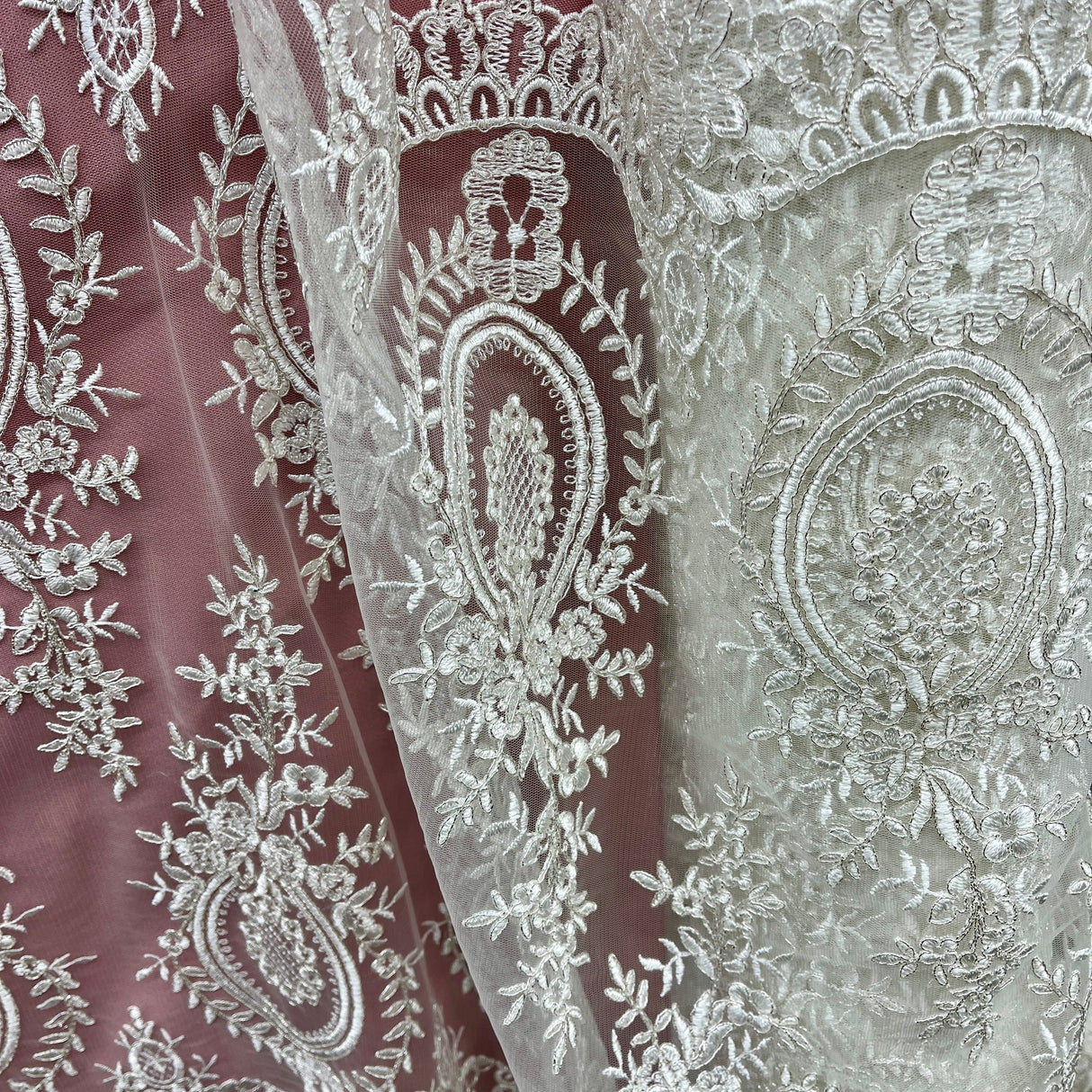 Corded Bridal Lace Fabric 100% Polyester Net Mesh 48" Wide