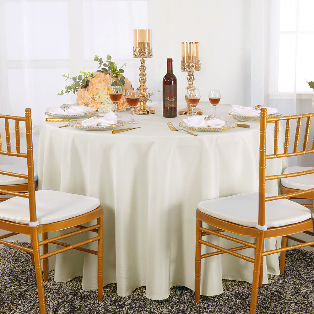 Round Economy Polyester Tablecloth 132 Inch Ivory