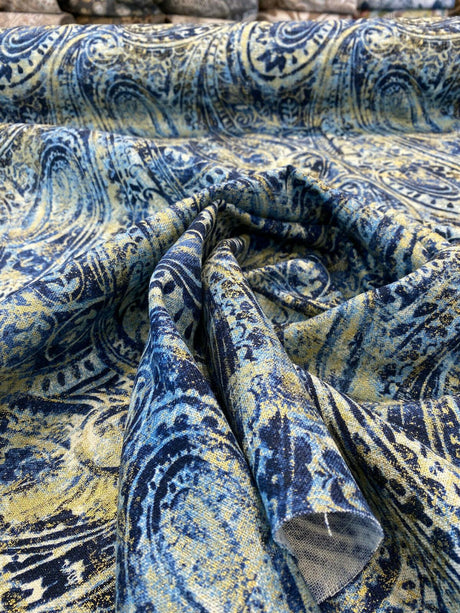 Waverly Fossil Finds Linen Cotton Fabric - Paisley Lapis Blue, 54" Width (1 Yard)