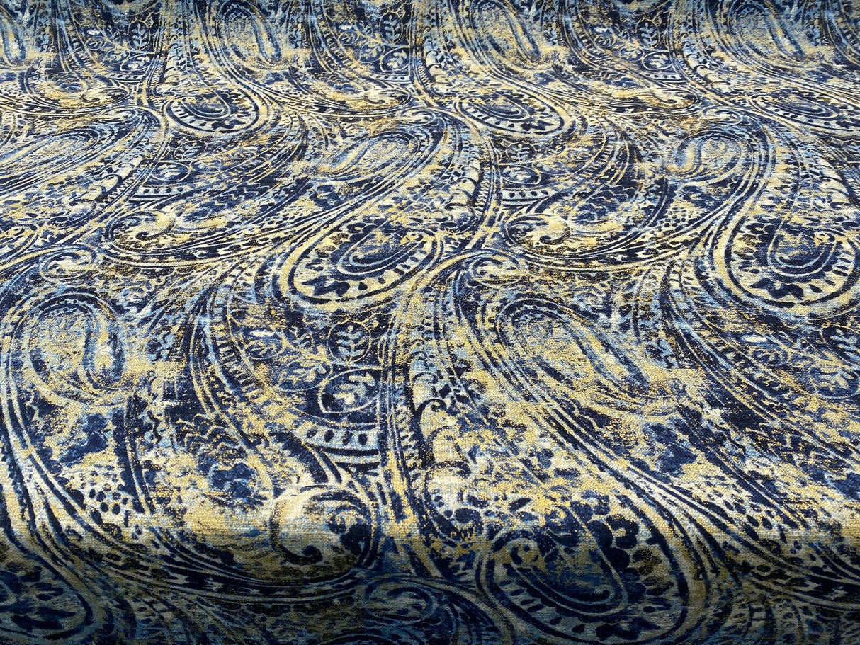 Waverly Fossil Finds Linen Cotton Fabric - Paisley Lapis Blue, 54" Width (1 Yard)