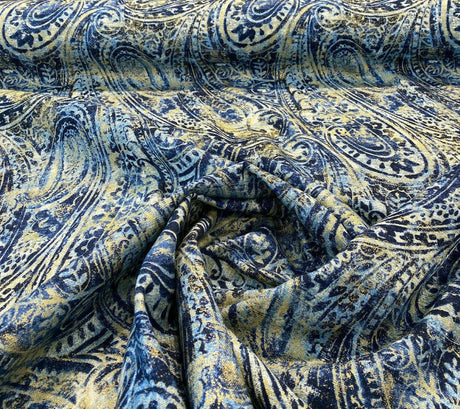 Waverly Fossil Finds Linen Cotton Fabric - Paisley Lapis Blue, 54" Width (1 Yard)