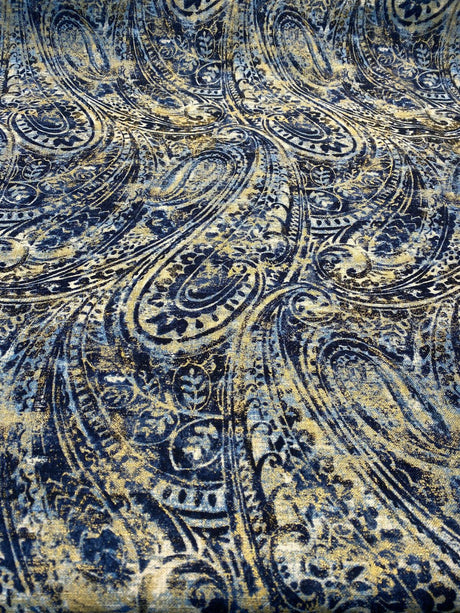 Waverly Fossil Finds Linen Cotton Fabric - Paisley Lapis Blue, 54" Width (1 Yard)