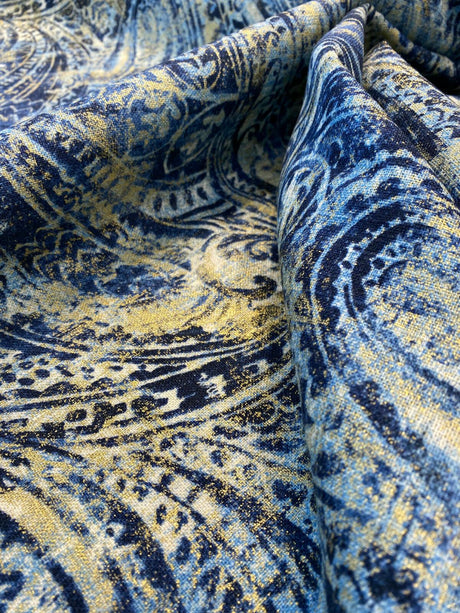 Waverly Fossil Finds Linen Cotton Fabric - Paisley Lapis Blue, 54" Width (1 Yard)