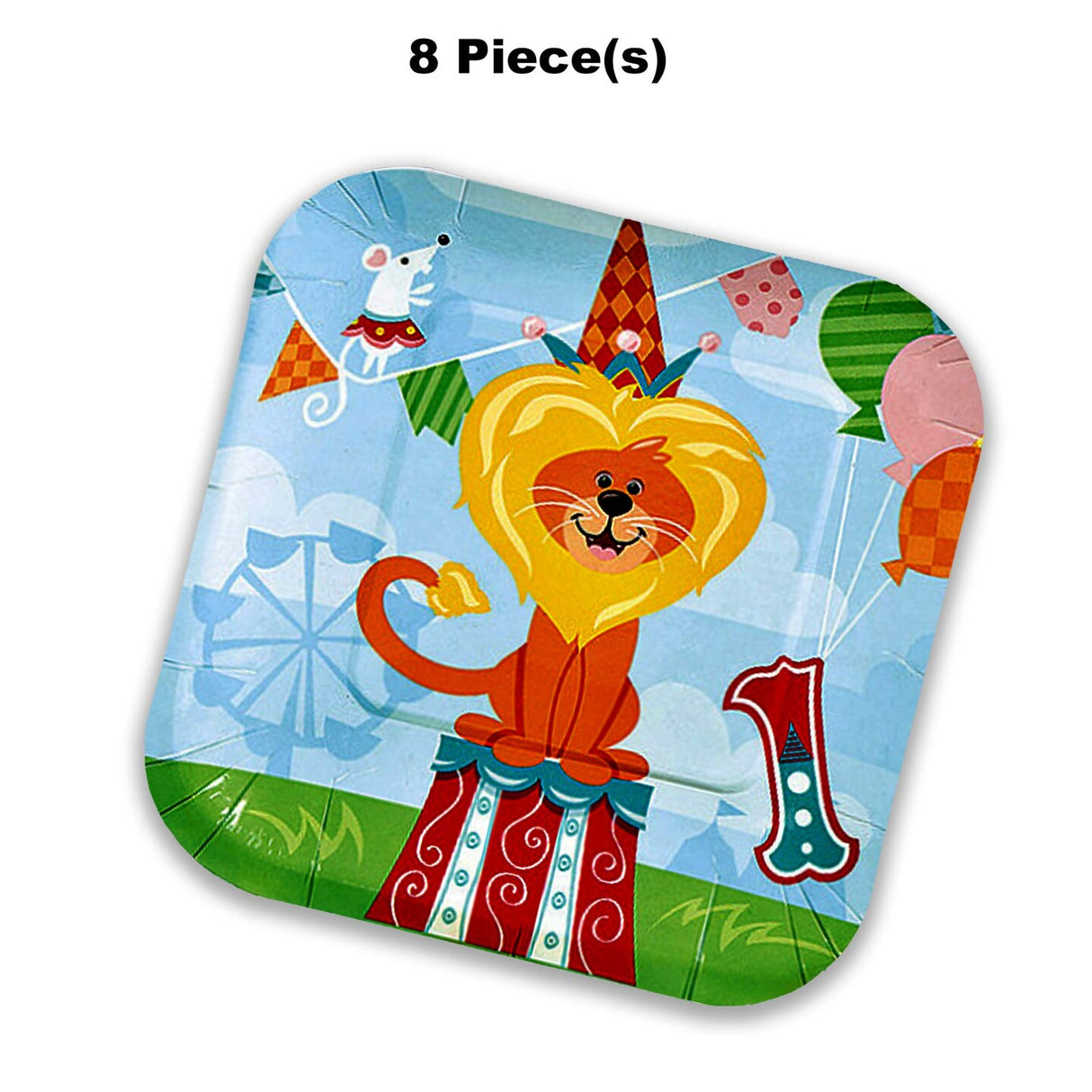 8 Ct. 1st Birthday Circus Dessert Plates Colorful Lion Theme Party Plates 7 1/4"