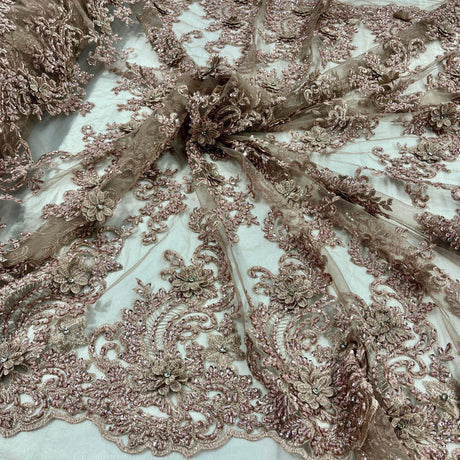 Beaded 3D Floral Lace Fabric 52" Wide