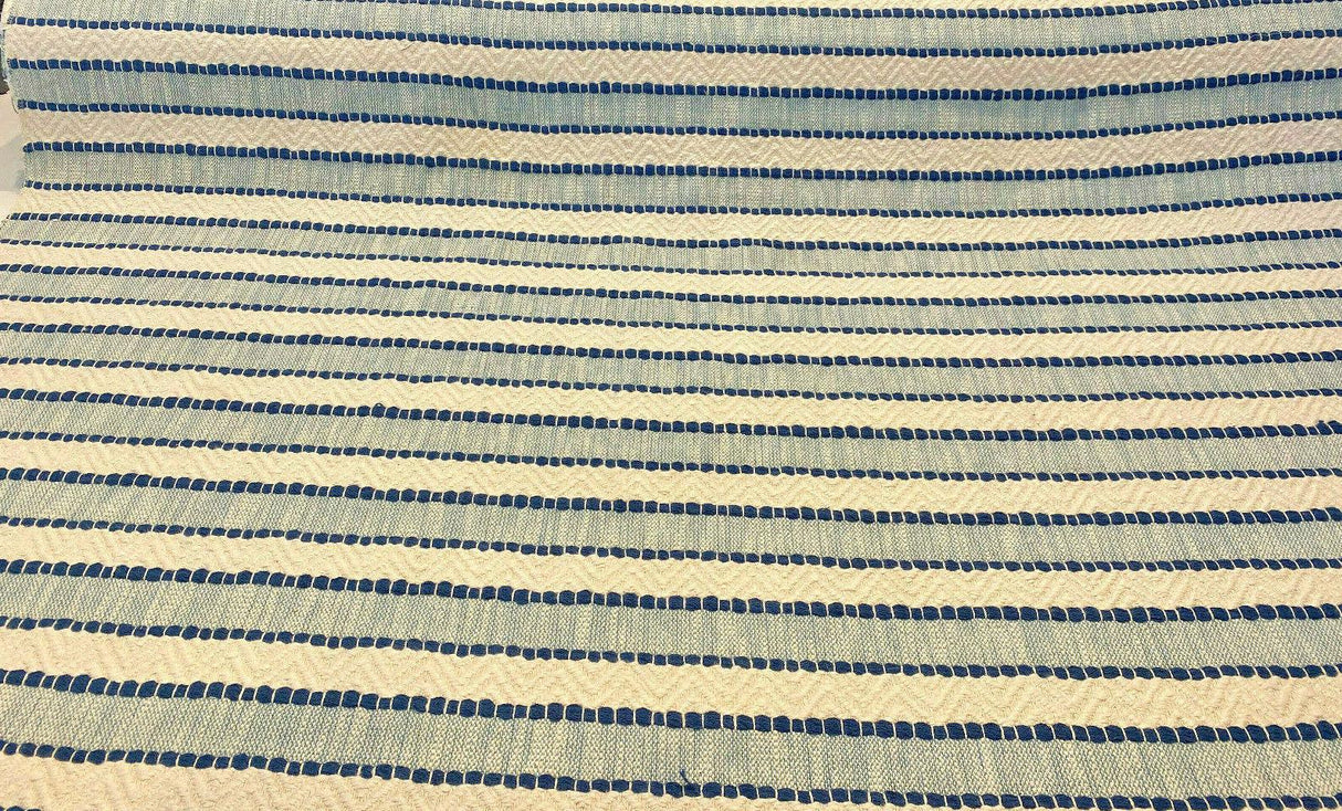 Waverly Inca Trail Cotton Upholstery Fabric - Poolside Blue, Stripe, Texture, Chevron, 54" Width (1 Yard)