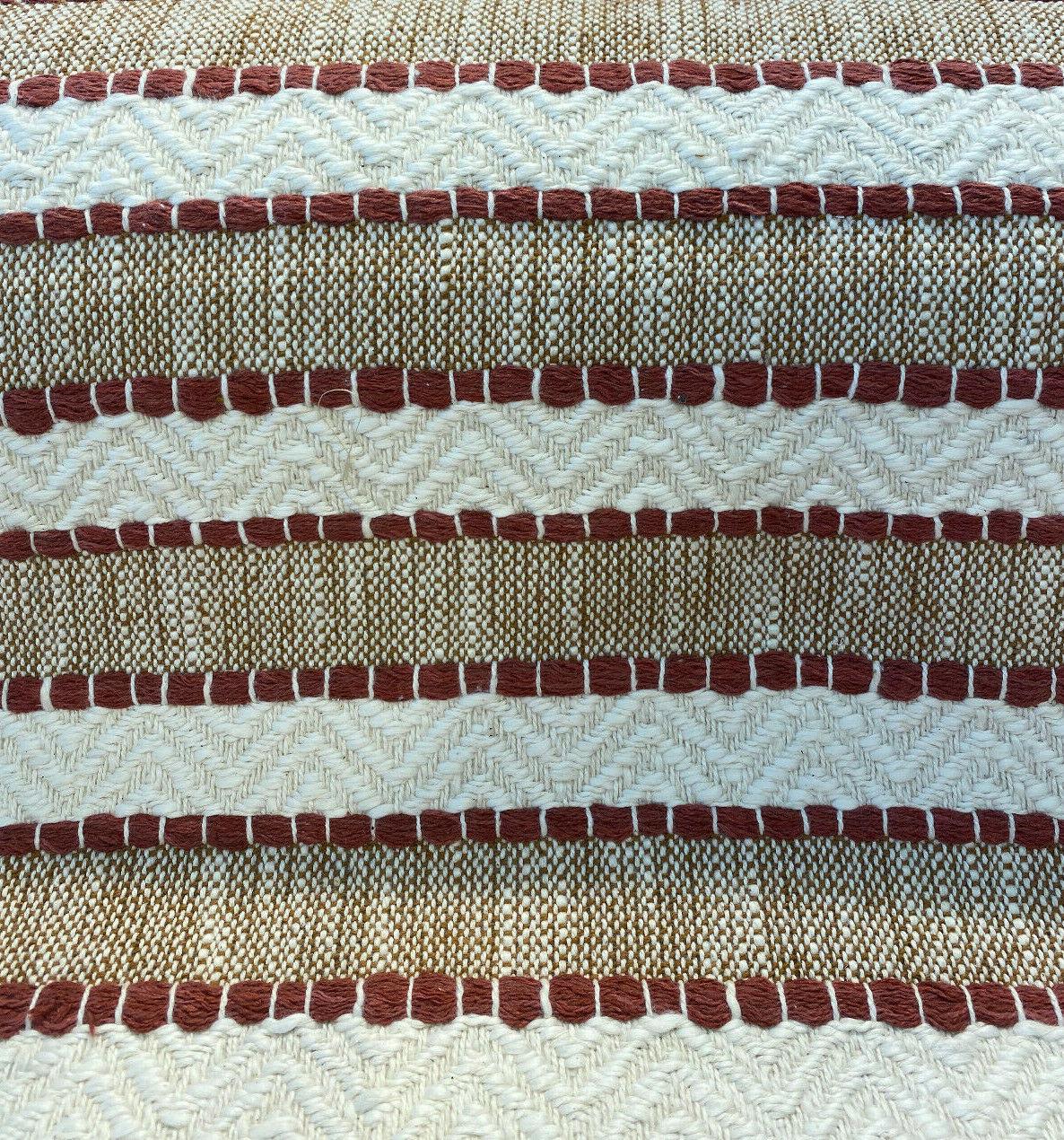 Inca Trail Cotton Upholstery Fabric - Cinnabar Rust Red, Stripe, Texture, Chevron, 54" Width (1 Yard)