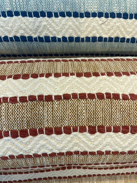 Inca Trail Cotton Upholstery Fabric - Cinnabar Rust Red, Stripe, Texture, Chevron, 54" Width (1 Yard)