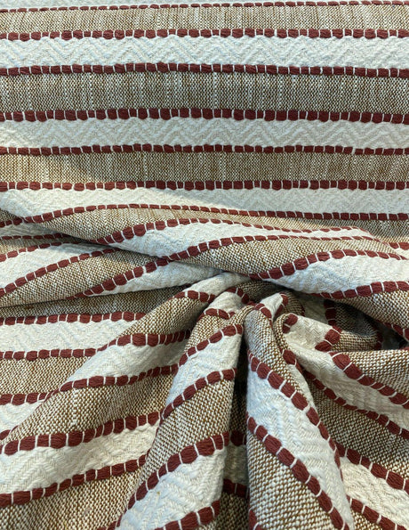 Inca Trail Cotton Upholstery Fabric - Cinnabar Rust Red, Stripe, Texture, Chevron, 54" Width (1 Yard)