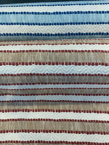 Inca Trail Cotton Upholstery Fabric - Cinnabar Rust Red, Stripe, Texture, Chevron, 54" Width (1 Yard)