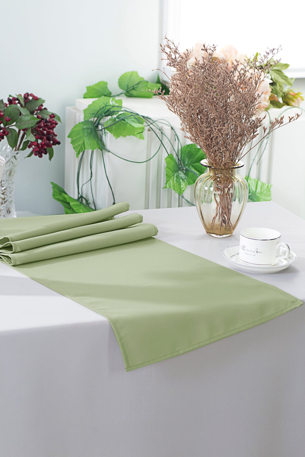 Polyester Table Runner 13x108 Sage Green